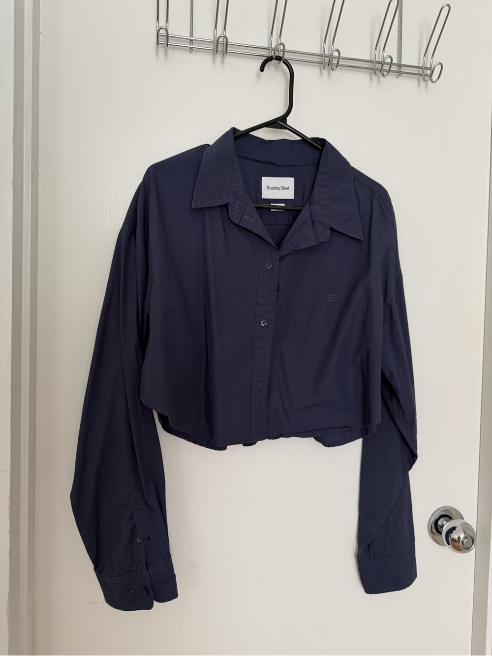 Sunday Best Navy Cropped Button-Down Shirt